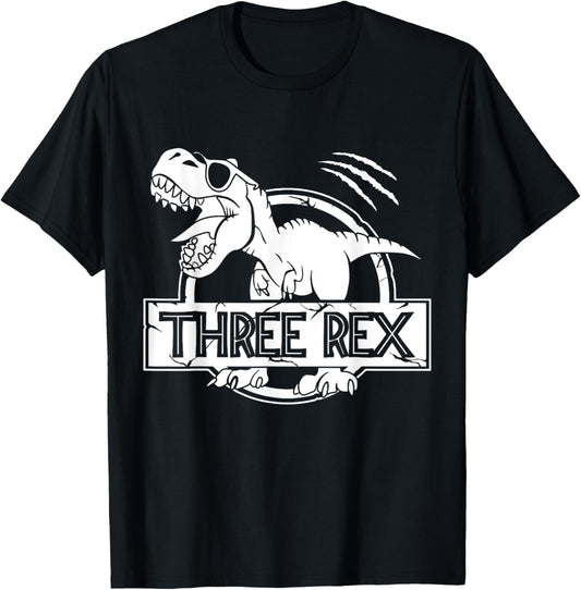 Kids Three Rex 3rd Birthday Dinosaur Boys Matching Family T-Shirt