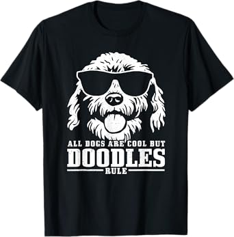 We Love Doodle Dogs - Goldendoodle Apparel Co. Unisex-Adults Black Cartoon Dog Pattern T-Shirt