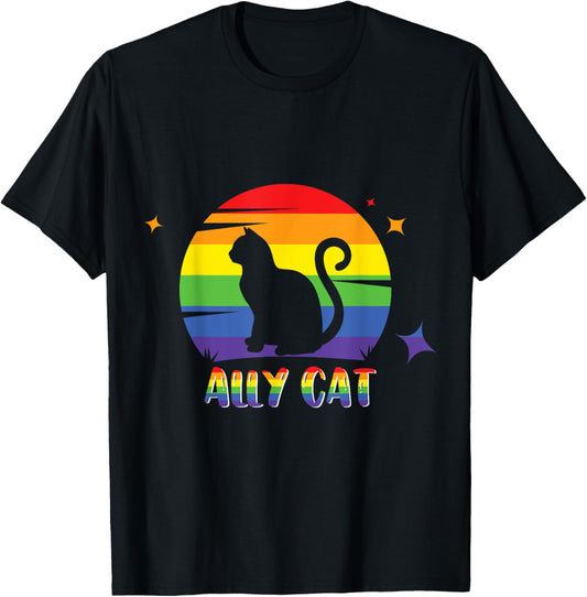 Rainbow Cat Lover LGBTQ Ally Cat Pride Lesbian Gay LGBT Cat T-Shirt
