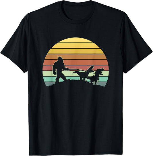 Funny Retro Sasquatch With Dinosaurs | Bigfoot T-Rex T-Shirt