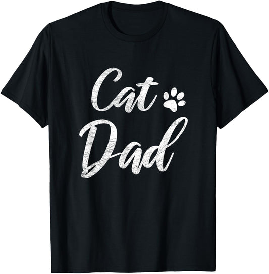Cat Dad - Vintage Distressed Design - Funny Cat Paw T-Shirt