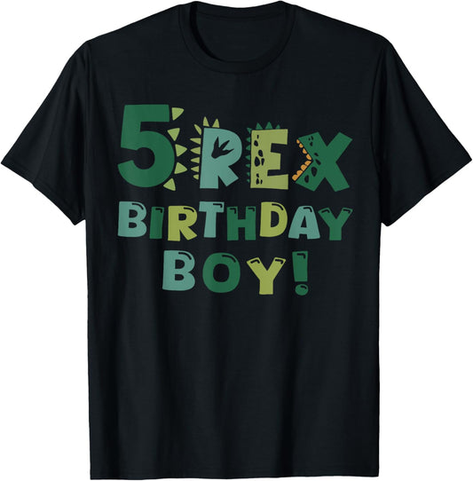 5 Rex Birthday Boy Dinosaur Party Outfit Youth Kids T-Shirt