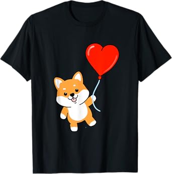 Shiba Inu With Heart Balloon Valentines Day Shiba Inu T-Shirt