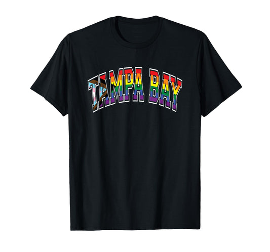 Tampa Bay Arched Text Progress Pride Pattern T-Shirt