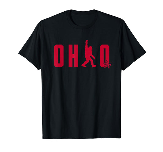 Bigfoot in Ohio (Red with Buckeye Leaf) T-Shirt