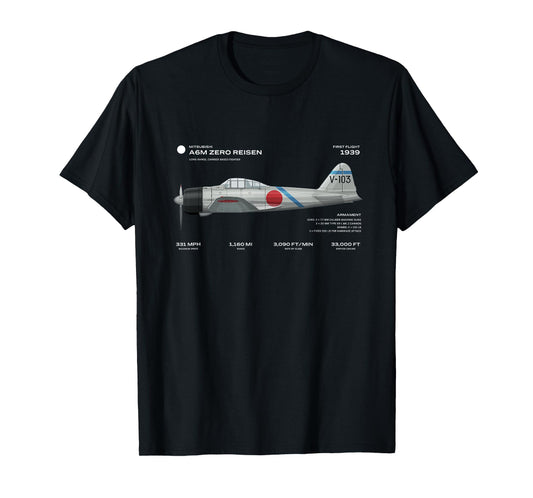 A6M Zero Risen WWII Japan Airplane Historic War Bird Fighter T-Shirt