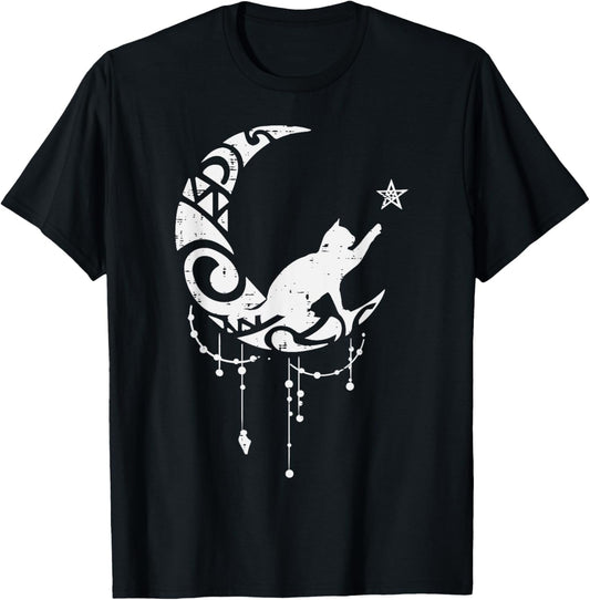 Crescent Moon Cat Star Mystical Celestial Women Girls Kids T-Shirt