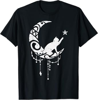 Crescent Moon Cat Star Mystical Celestial Women Girls Kids T-Shirt