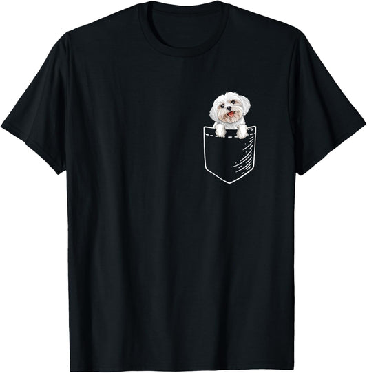 Funny Cute Mens & Womens Kids Pocket Maltese Lover T-Shirt