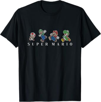 Super Mario Classic Character Line Up Simple Text T-Shirt