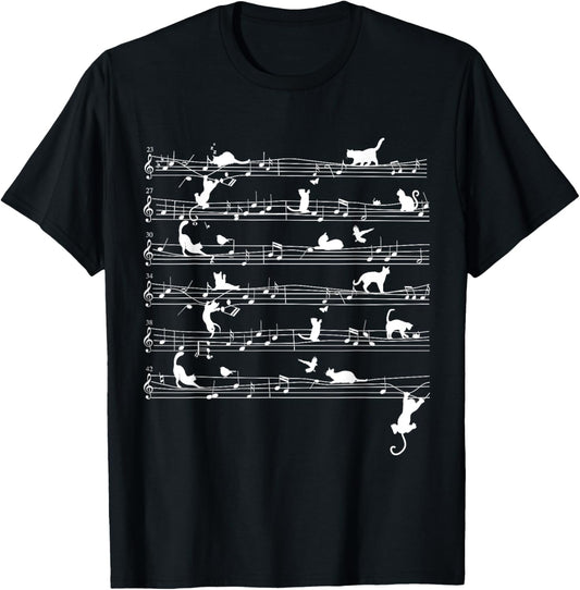 Cute Cat Kitty Playing Music Note Clef Musician Art T-Shirt