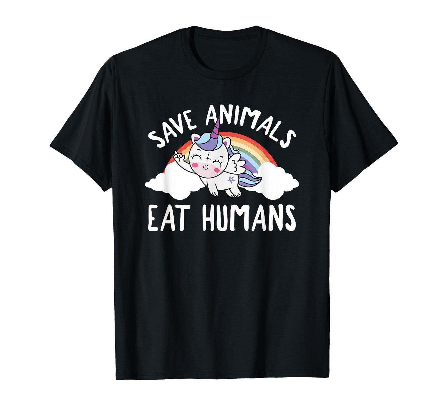 Evil Unicorn Rainbow Save Animals Eat Humans Satanic Vegan T-Shirt