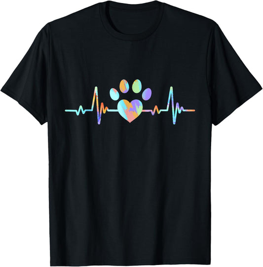 Heartbeat Dog Lover Paw Funny T-Shirt