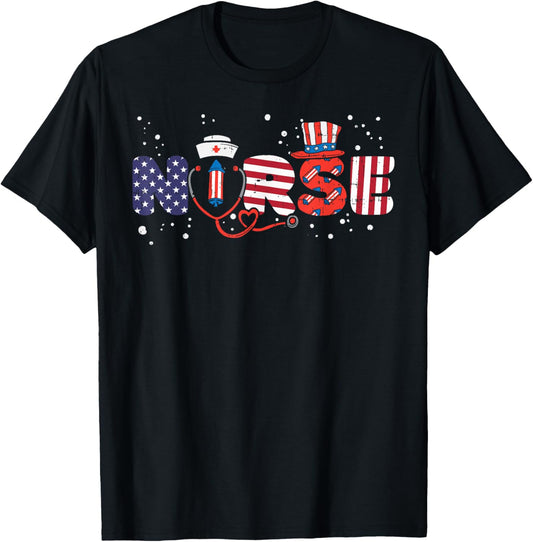 American Nurse 4th Of July Fourth Scrub Top Patriot Women RN T-Shirt