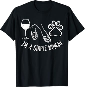 I'm a Simple Woman Shirt Funny Wine Flip Flops Dog Paw Print T-Shirt