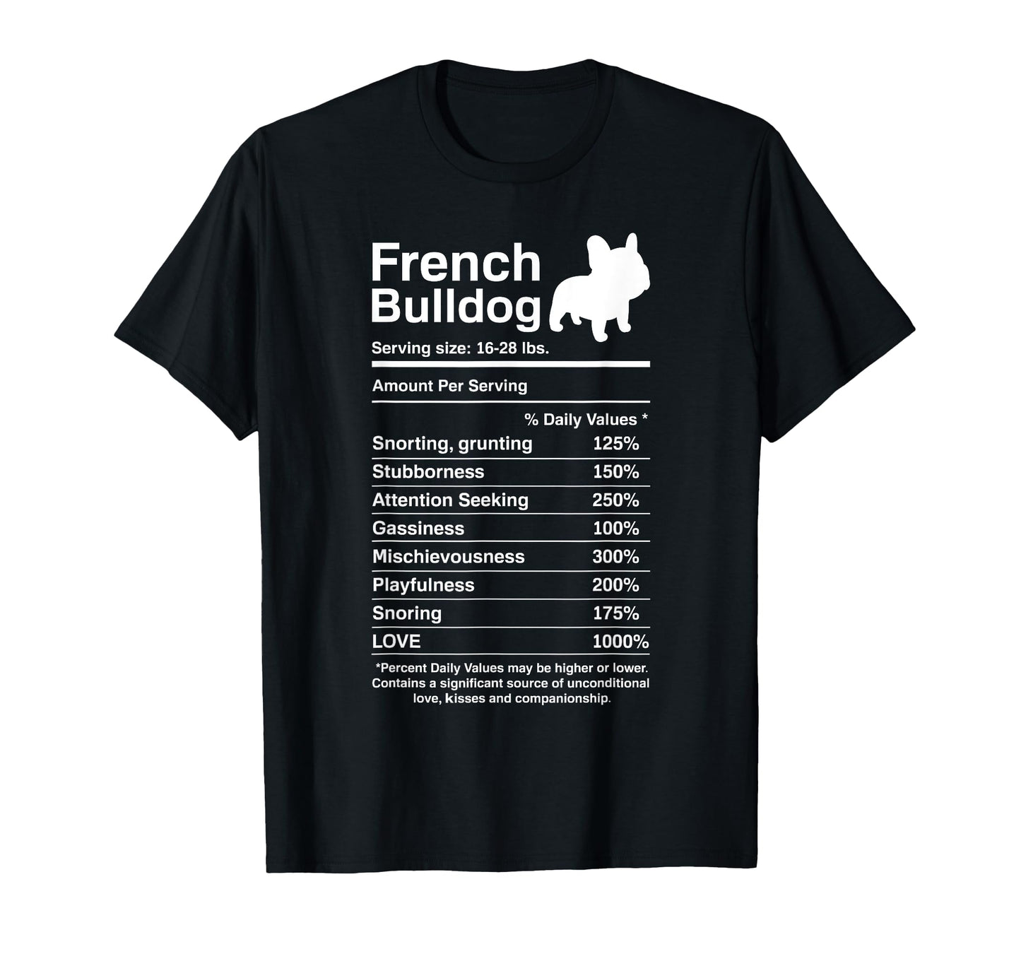 French Bulldog Facts Nutrition Funny Frenchie Lover T-Shirt for Men Women Girls Kids