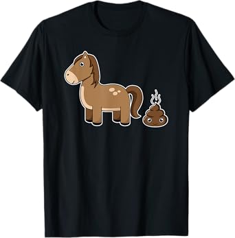 Funny Horse Shit Poop Face Cartoon Illustration Gift T-Shirt