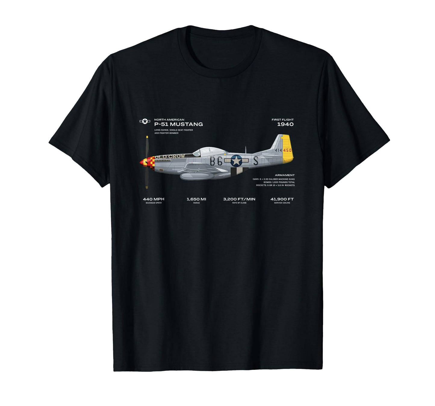 P-51 Mustang WWII Aeroplane Historical Warbird Fighter T-Shirt