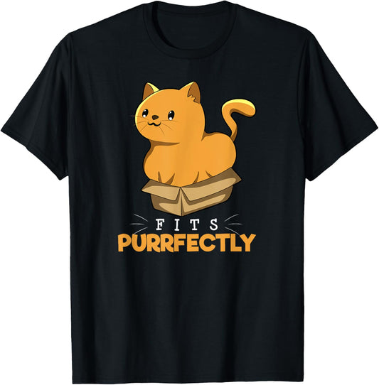 The cat in the box fits perfectly. T-Shirt