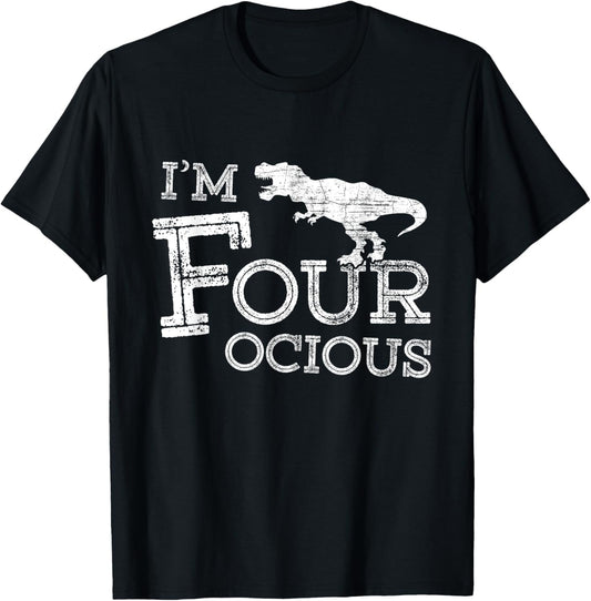 4th Birthday 4 Year Old Boy Four-ocious Dinosaur T-Shirt