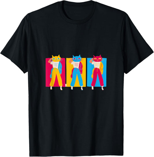 Three Musketeers Cat Graphic cute colorful vintage collage T-Shirt