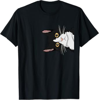 Peeking Tuxedo Cat Lady Gift Cat Mom Cute Tuxedo Cat T-Shirt