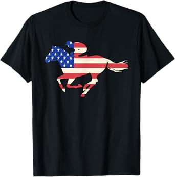Horse Racing T-shirt American Flag Equestrian Jockey Gift T-Shirt