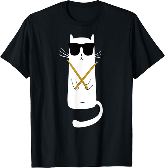 Funny cat wearing sunglasses drums playing drums T-Shirt