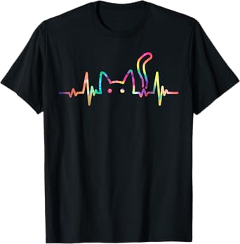 Heartbeat Cat Lover Animal Silhouette Cute Cat T-Shirt for Men Women Girls Kids
