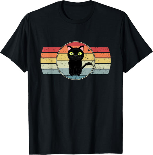For Girls Boys Kids Men Women Vintage Black Cat Yellow Eyes T-Shirt