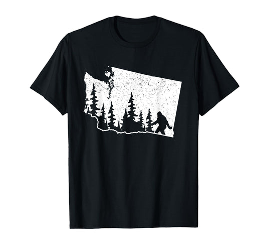 Washington Bigfoot Sasquatch & Trees Silhouette State Pride T-Shirt