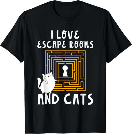 Cute I Love Escape Rooms And Cats Puzzle Game Mystery T-Shirt