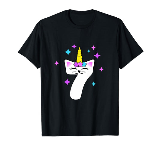 7 Year Old Cat Unicorn Caticorn 7th Birthday Party Girls T-Shirt