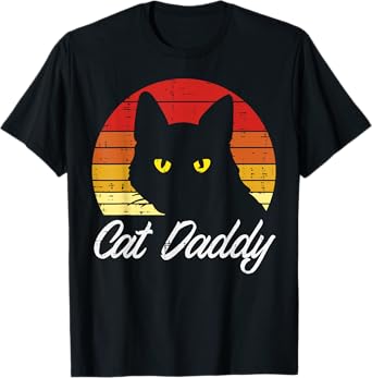 Black Cat Daddy Sunset Retro Feline Animal Pet Dad Men Boys T-Shirt