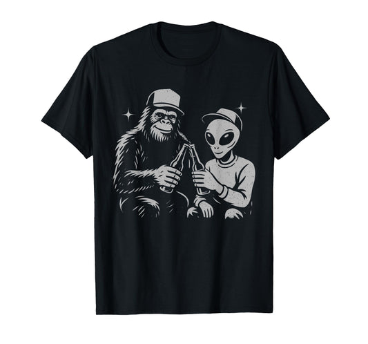 Retro Alien Bigfoot Cheers Funny Paranormal Drinking T-Shirt
