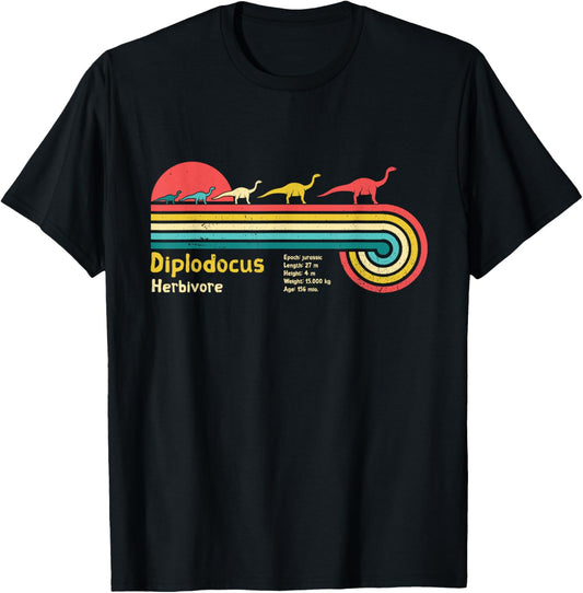 Retro Jurassic Diplodocus Dinosaur Facts T-Shirt