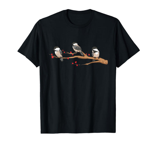 Chickadee Bird Chickadees On Branch Birding T-Shirt