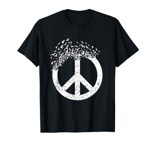 Dove Birds Peace Sign Doves 70s Retro Hippies 60s World T-Shirt