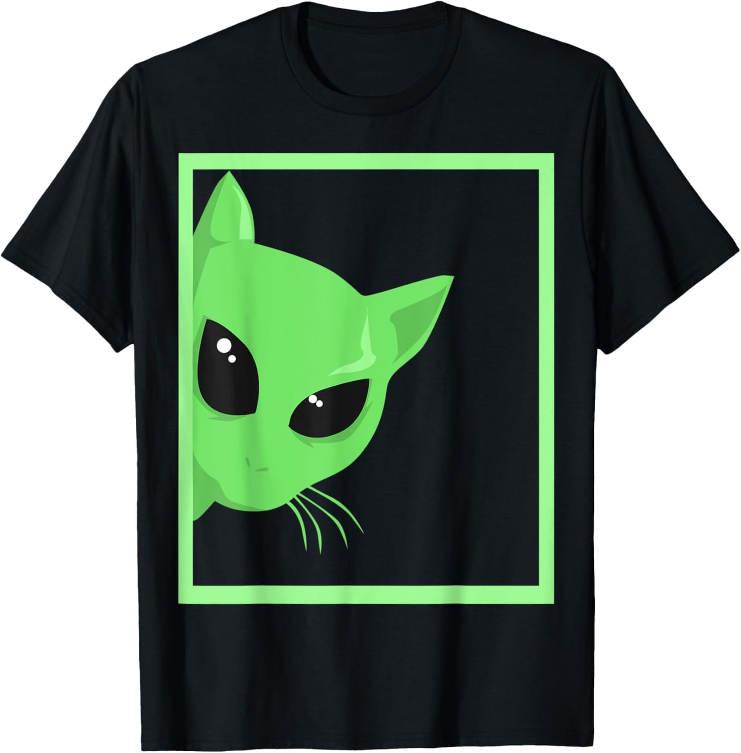 Alien Cats, Peeking Green Alien, Big Black Eyes T-Shirt