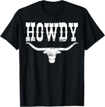 Funny Country Howdy Rodeo Graphic Tees Women Men Cow Skull T-Shirt