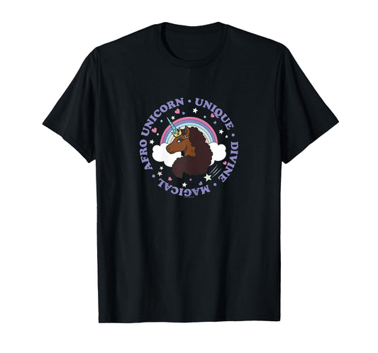 Afro Unicorn Unique Divine Magical Unique Cute Portrait T-Shirt