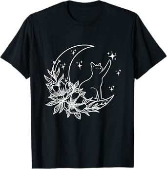 Crescent Moon Cat Star Mystical Celestial Women Girls Kids T-Shirt