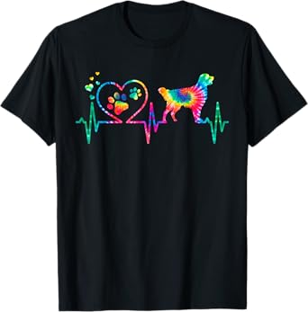 Golden Retriever Mum Dad Heartbeat Tie Dye Dog Gift T-Shirt for Men Women Girls Kids
