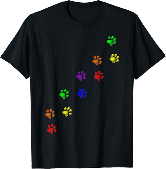 Rainbow Paw Prints Gay Pride Pet Dog Cat Owner Lover T-Shirt