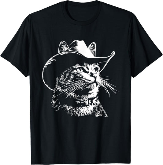 Funny Cat Cowboy Graphic T-Shirt