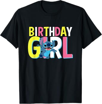 Disney Lilo & Stitch Birthday Girl Cute Stitch Text Logo T-Shirt