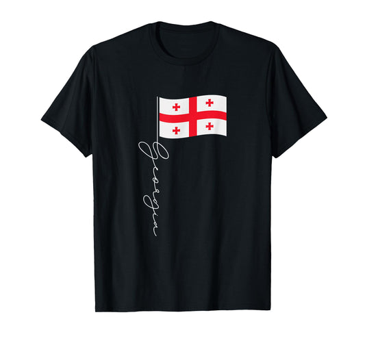 Georgia Signature Flag Pole Elegant Patriotic Georgian Flag T-Shirt