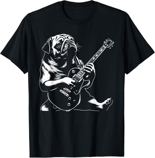 Dog Guitarist Guitar - Pug Dad Mom T-Shirt