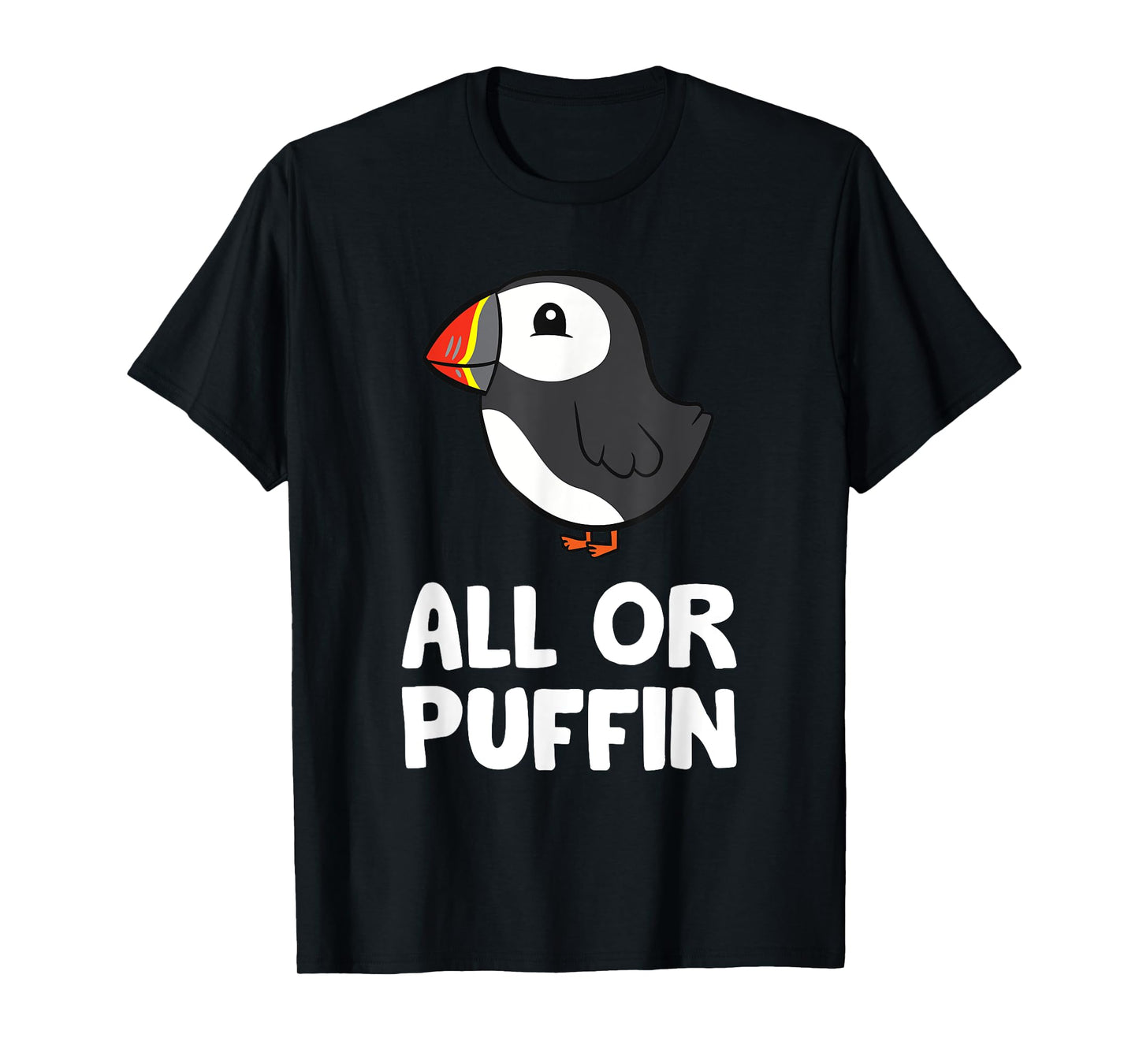Funny Puffin Bird Gifts All Or Puffin Unisex-Adults and Kids Black Cartoon Puffin T-Shirt Small