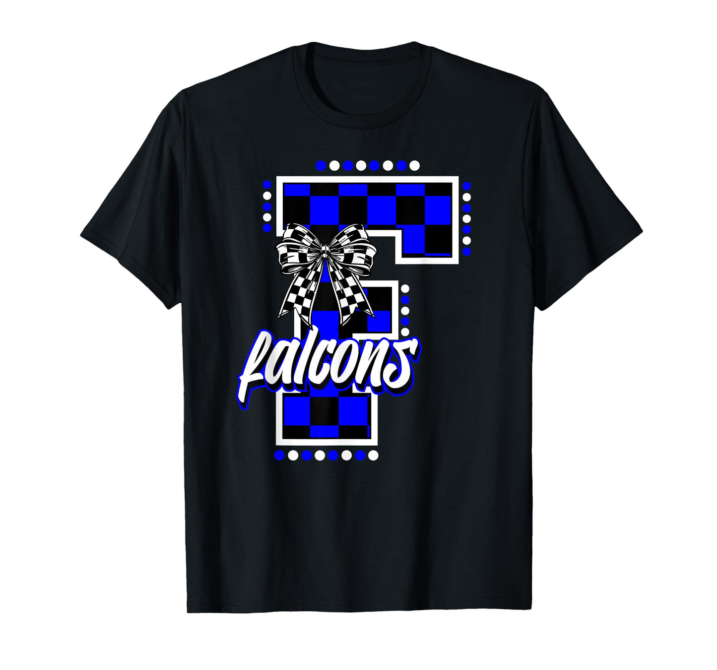 Falcons Checkered Letter School Spirit Mascot Blue Game Day T-Shirt